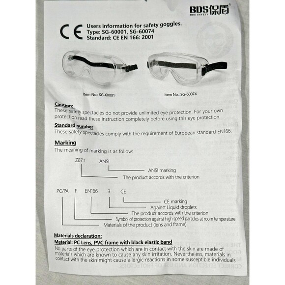 LOT OF 10 PAIRS Safety Googles - Over Glasses - Adjustable Elastic- CE EN166-NEW - Picture 12 of 13